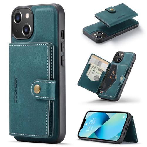 iPhone 14 JEEHOOD Retro Magnetic Detachable Leather Phone Case  - Blue