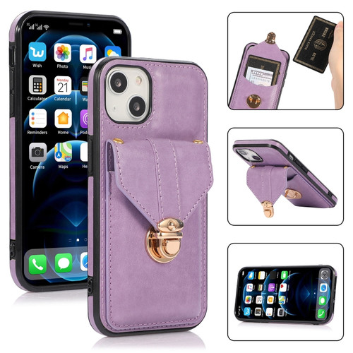 iPhone 14 Card Slot Lanyard Phone Case  - Purple