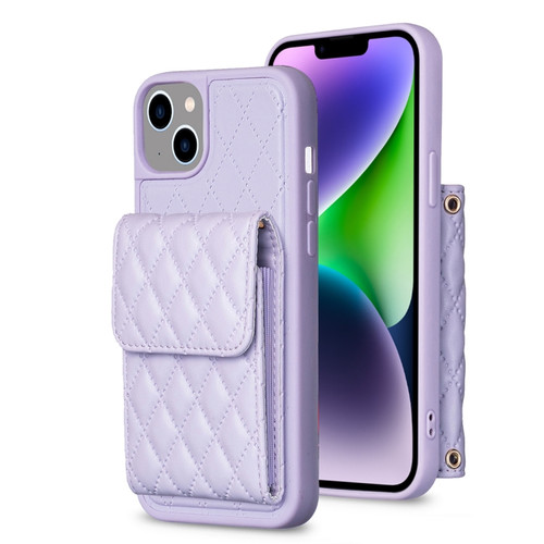 iPhone 14 Vertical Wallet Rhombic Leather Phone Case - Purple