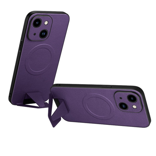 iPhone 14 SULADA Folding Holder Lambskin Texture MagSafe Phone Case - Purple