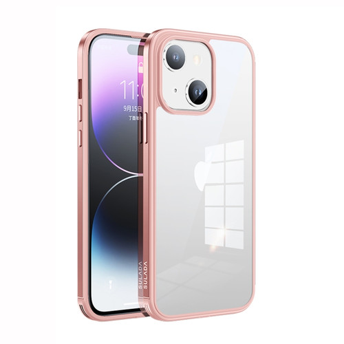 iPhone 14 SULADA Metal Frame + Nano Glass + TPU Phone Case - Pink