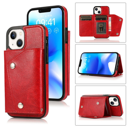 iPhone 14 Card Slots PU + TPU Leather Phone Case - Red