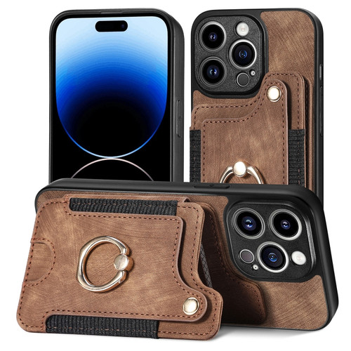 iPhone 14 Retro Skin-feel Ring Multi-card Wallet Phone Case - Brown