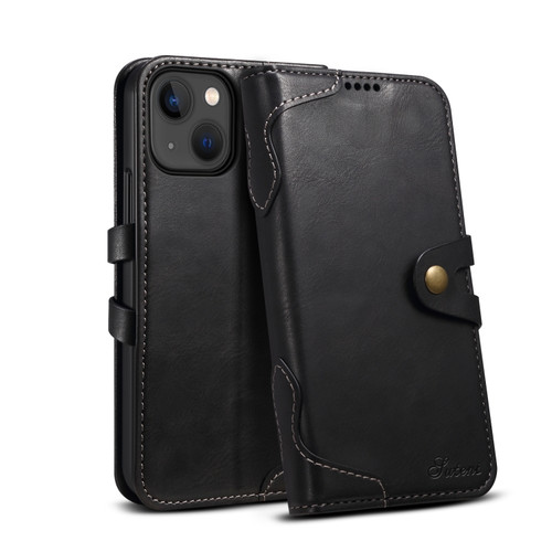 Suteni Calf Texture Buckle Wallet Leather Phone Case iPhone 14 - Black