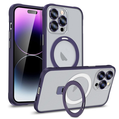 iPhone 14 Metal Eyes Series MagSafe Magnetic Holder Phone Case - Dark Purple