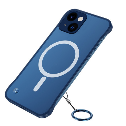 iPhone 14 Metal Lens Frosted Magsafe Phone Case  - Blue