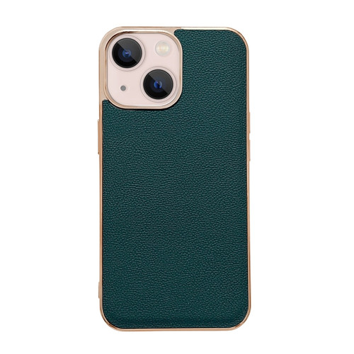 iPhone 14 Genuine Leather Luolai Series Nano Electroplating Phone Case  - Dark Green