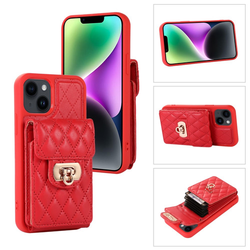 iPhone 14 Card Slot Leather Phone Case - Red