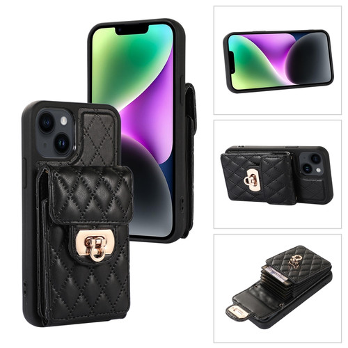 iPhone 14 Card Slot Leather Phone Case - Black