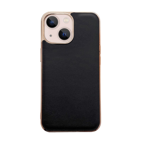 iPhone 14 Genuine Leather Xiaoya Series Nano Electroplating Phone Case  - Black
