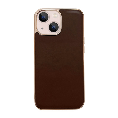 iPhone 14 Genuine Leather Xiaoya Series Nano Electroplating Phone Case  - Coffee