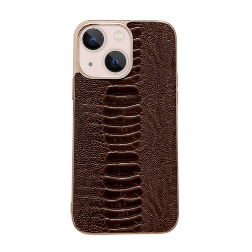 iPhone 14 Genuine Leather Pinshang Series Nano Electroplating Phone Case  - Coffee