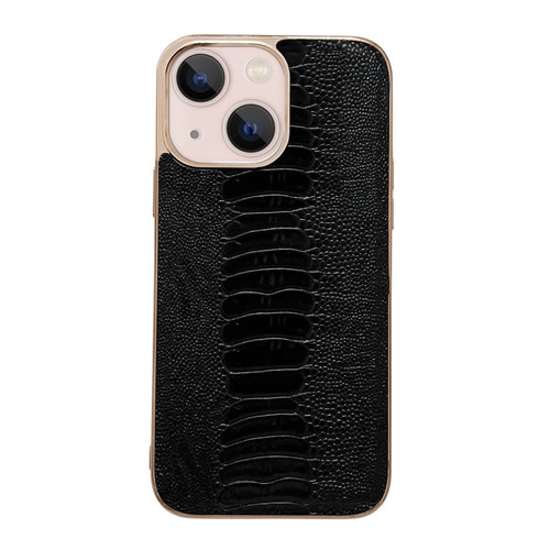 iPhone 14 Genuine Leather Pinshang Series Nano Electroplating Phone Case  - Black