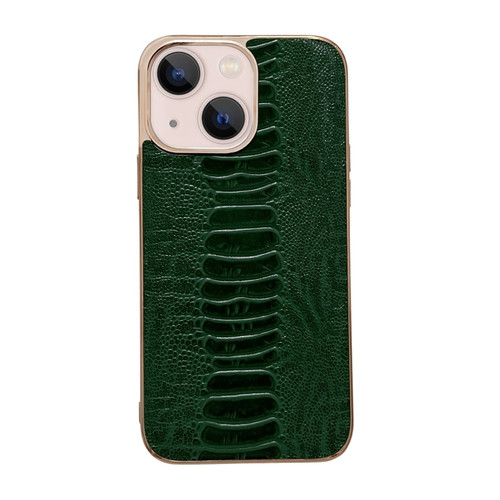 iPhone 14 Genuine Leather Pinshang Series Nano Electroplating Phone Case  - Green