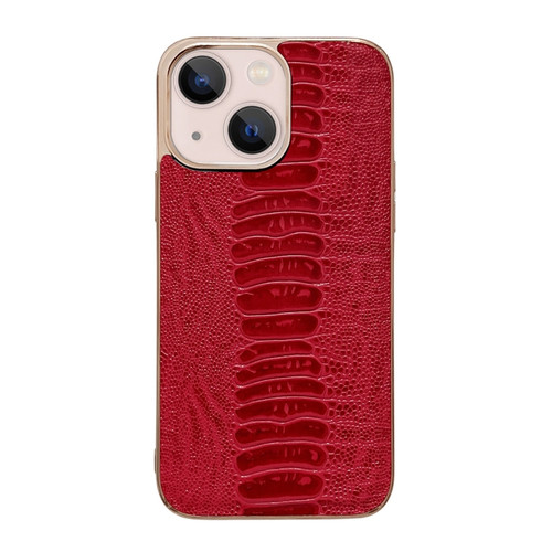 iPhone 14 Genuine Leather Pinshang Series Nano Electroplating Phone Case  - Red