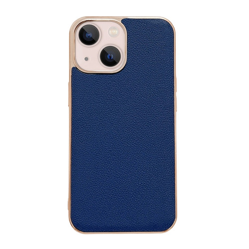iPhone 14 Genuine Leather Luolai Series Nano Electroplating Phone Case  - Dark Blue