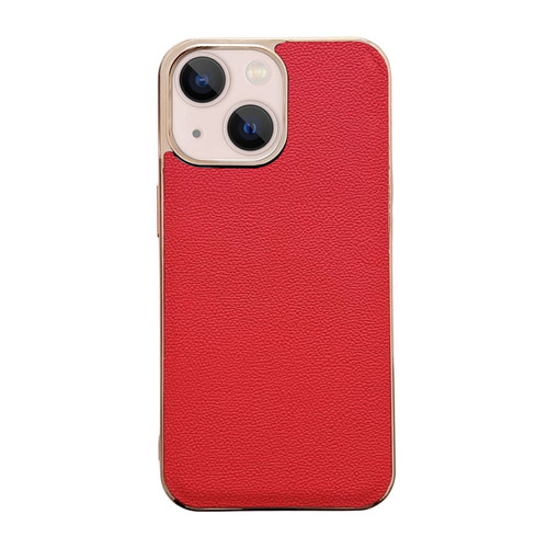 iPhone 14 Genuine Leather Luolai Series Nano Electroplating Phone Case  - Red