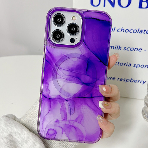 iPhone 14 Marble Dual-side Laminating Magsafe Phone Case - White Purple