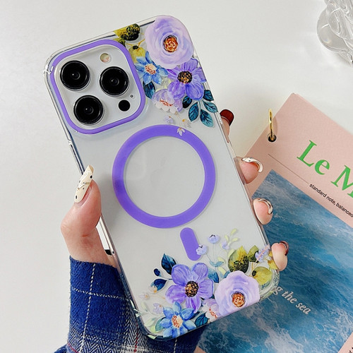 iPhone 14 Flowers Dual-side Laminating Magsafe Phone Case - Purple