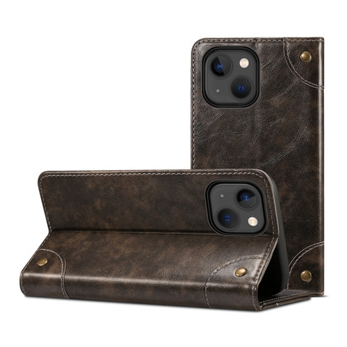 iPhone 14 Baroque Simple Flip Leather Phone Case  - Black