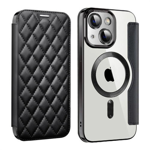 iPhone 14 Shield Magsafe RFID Anti-theft Rhombus Leather Phone Case - Black