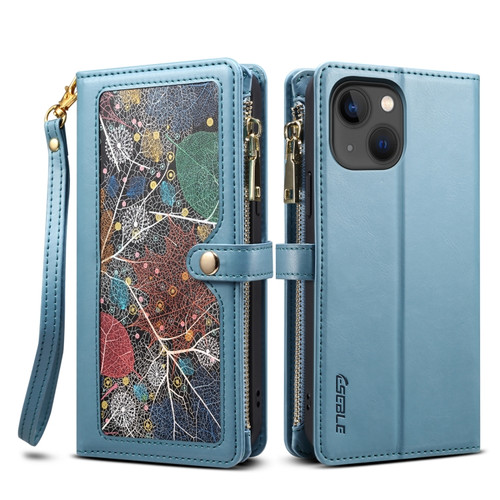 iPhone 14 ESEBLE Star Series Lanyard Zipper Wallet RFID Leather Case - Blue