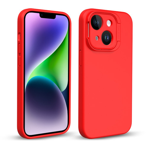 iPhone 14 Liquid Silicone Lens Holder Phone Case - Red