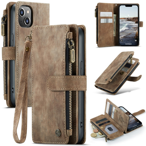 iPhone 14 CaseMe C30 Multifunctional Phone Leather Case  - Brown