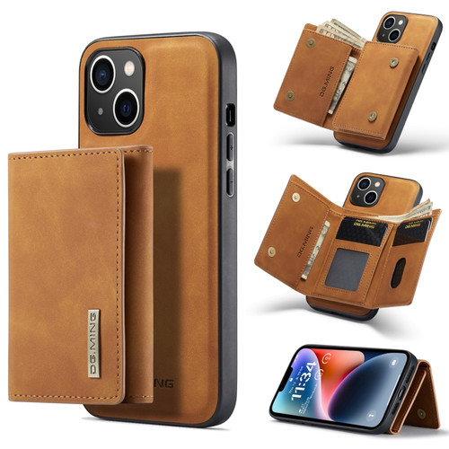 iPhone 14 DG.MING M1 Series 3-Fold Multi Card Wallet Leather Case - Brown