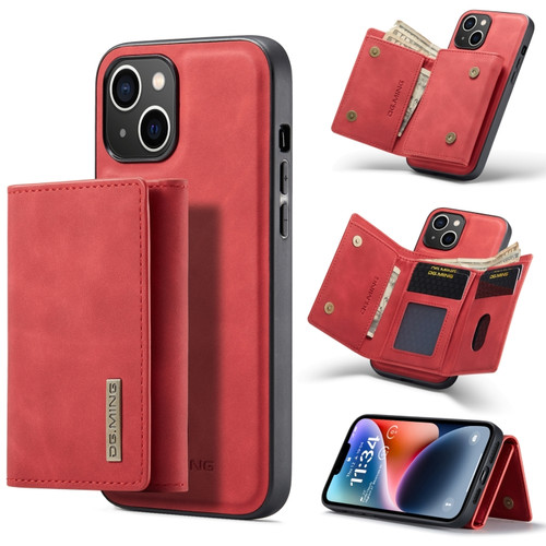 iPhone 14 DG.MING M1 Series 3-Fold Multi Card Wallet Leather Case - Red
