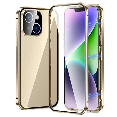 iPhone 14 Magnetic Double-buckle HD Tempered Glass Phone Case  - Gold