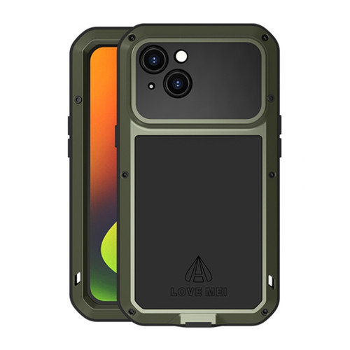 iPhone 14 LOVE MEI Metal Shockproof Life Waterproof Dustproof Phone Case - Army Green