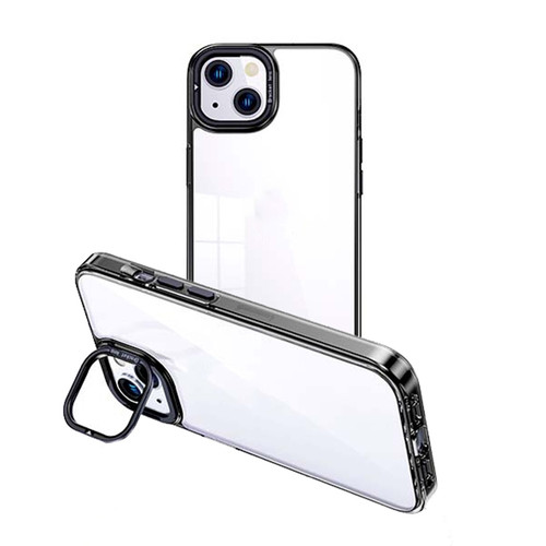 iPhone 14 Plus Invisible Camera Holder Transparent Phone Case - Black