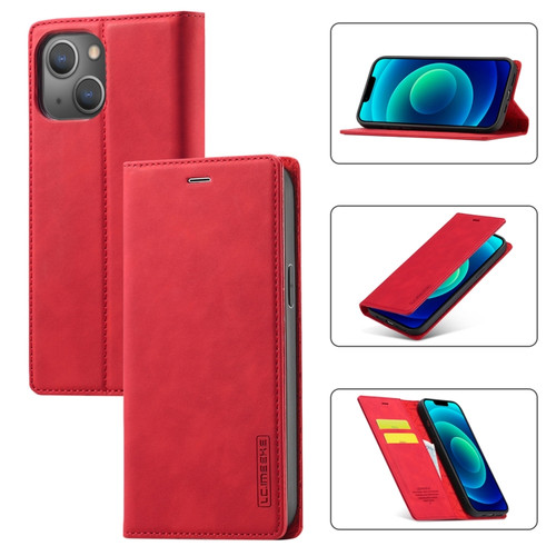 iPhone 14 Plus LC.IMEEKE Strong Magnetic Leather Phone Case with Holder & Card Slots & Wallet  - Red