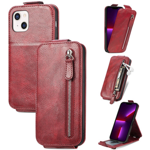 iPhone 14 Plus Zipper Wallet Vertical Flip Leather Phone Case - Red