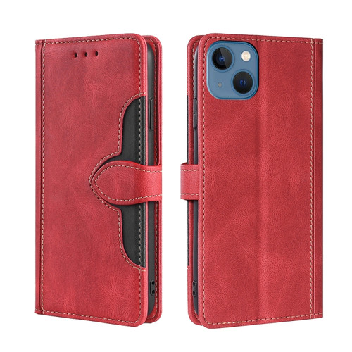 iPhone 14 Plus Skin Feel Magnetic Buckle Leather Phone Case  - Red