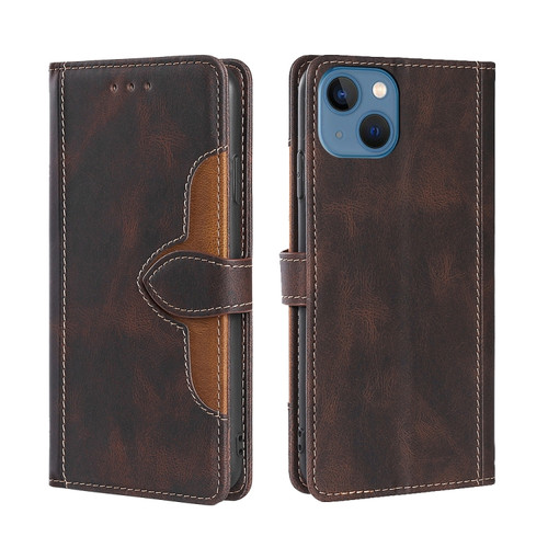 iPhone 14 Plus Skin Feel Magnetic Buckle Leather Phone Case  - Brown