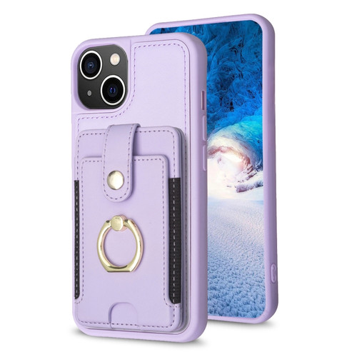 iPhone 14 Plus BF27 Metal Ring Card Bag Holder Phone Case - Purple