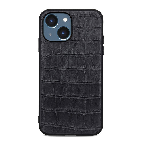 iPhone 14 Plus  Crocodile Texture Genuine Leather Phone Case  - Black