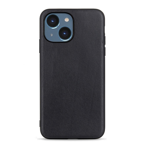 iPhone 14 Plus  Lambskin Texture Genuine Leather Phone Case  - Black
