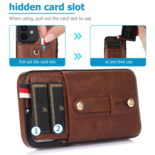 iPhone 14 Plus Wristband Wallet Leather Phone Case - Brown