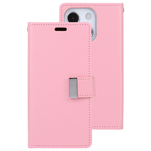 iPhone 14 Plus GOOSPERY RICH DIARY Crazy Horse Texture Leather Case - Pink