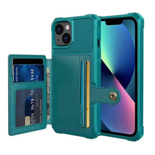 iPhone 14 Plus Magnetic Wallet Card Bag Leather Phone Case  - Cyan