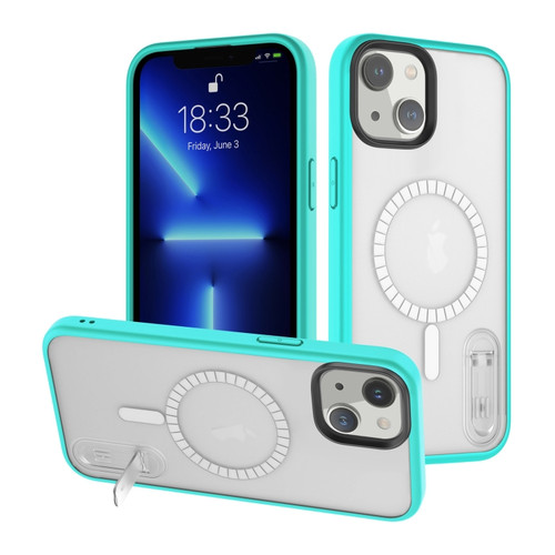 iPhone 14 Plus Terminator MagSafe Magnetic Holder Phone Case - Transparent Cyan-blue