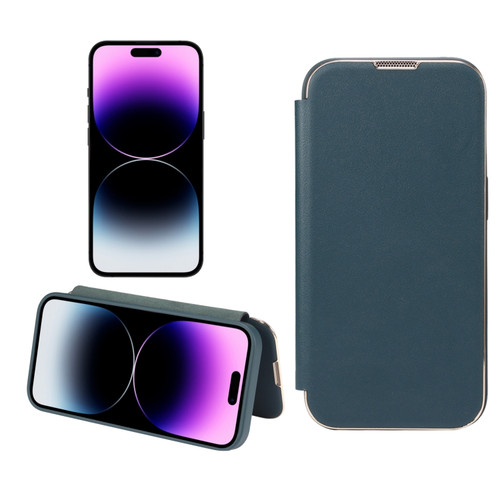 iPhone 14 Plus Plain Skin Shield Leather Phone Case - Green