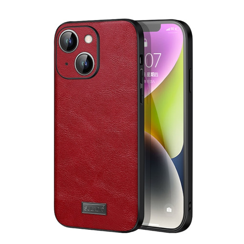 iPhone 14 Plus SULADA Shockproof TPU + Handmade Leather Phone Case - Red