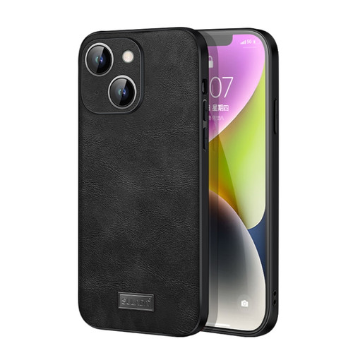 iPhone 14 Plus SULADA Shockproof TPU + Handmade Leather Phone Case - Black