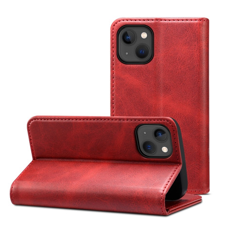iPhone 14 Plus Calf Texture Horizontal Flip Leather Phone Case  - Red
