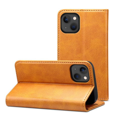 iPhone 14 Plus Calf Texture Horizontal Flip Leather Phone Case  - Khaki