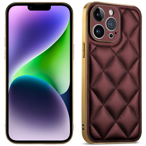 iPhone 14 Plus Suteni Electroplated Big Diamond Grid Leather Soft TPU Phone Case - Purple